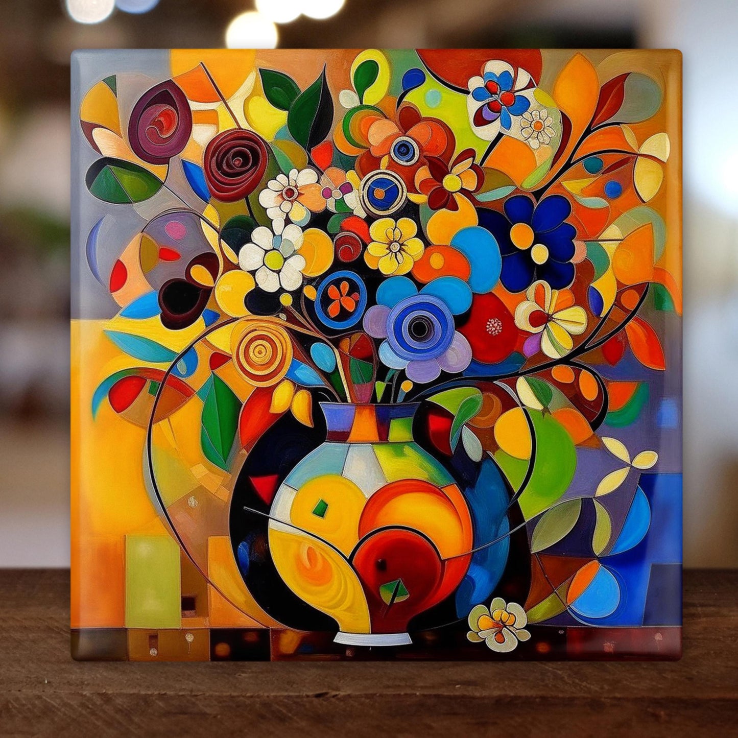 Picasso Inspired Art Ceramic Floral Tile, Vibrant Abstract Wall Decor, Home Decor Accent Piece - Ideal Gift for Housewarming or Art Lover