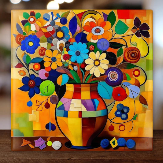 Ceramic Art Tile - Picasso Inspired Art -  Vibrant Abstract Wall Decor, Home Decor Accent Piece - Ideal Gift for Housewarming or Art Lover