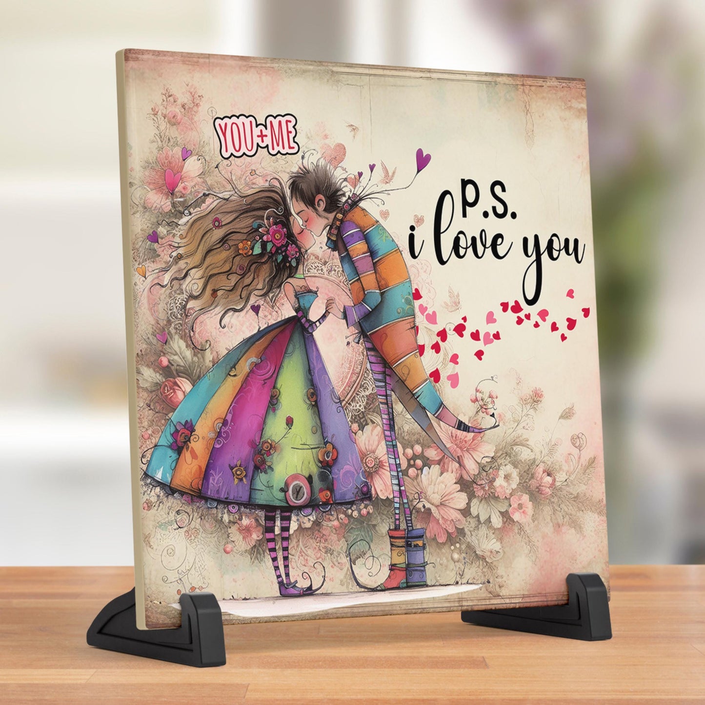 Ceramic Tile Art | Playful Valentine's Wall Art Print | Adorable Home Decor | Thoughtful Gift for Couples | Romantic Wall Decor