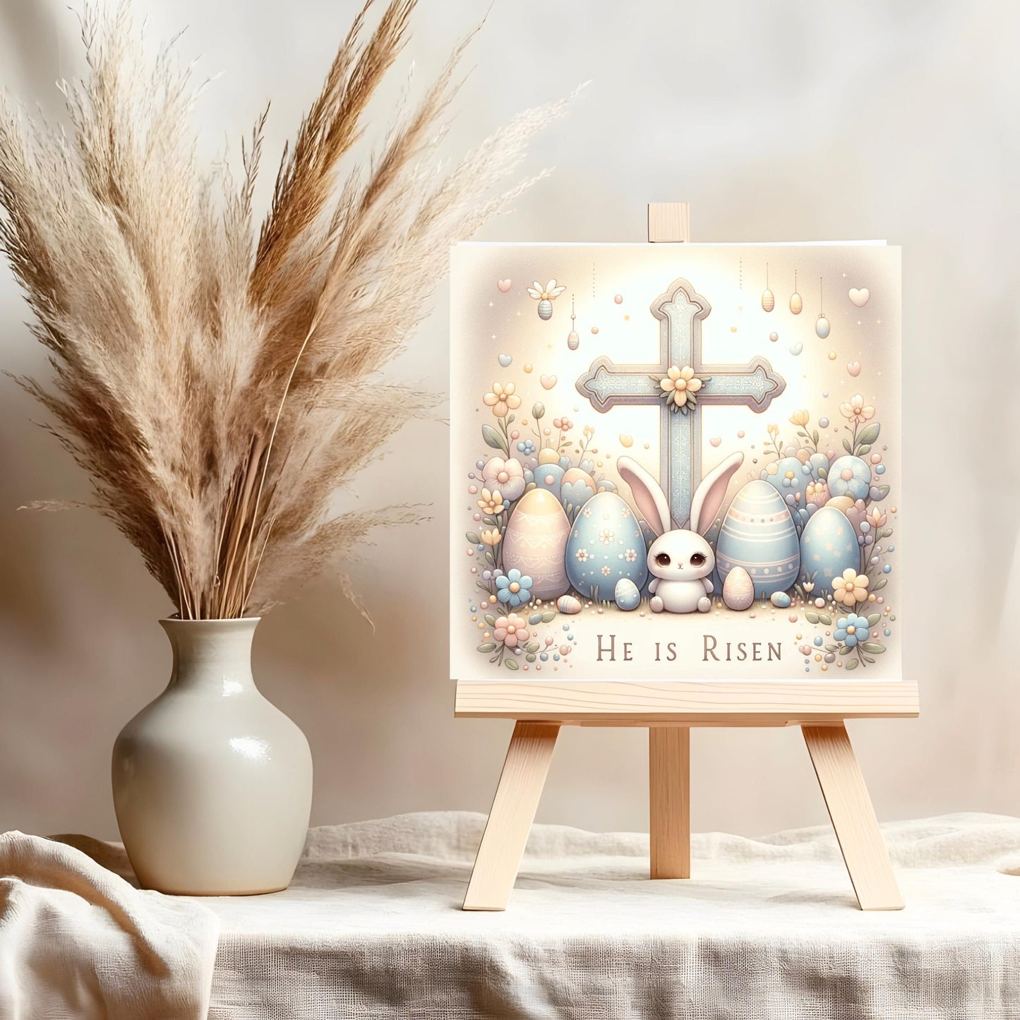 Easter Bunny Ceramic Tile, He Is Risen Christian Art, Religious Nursery Decor Sign, Perfect for Easter Gift
