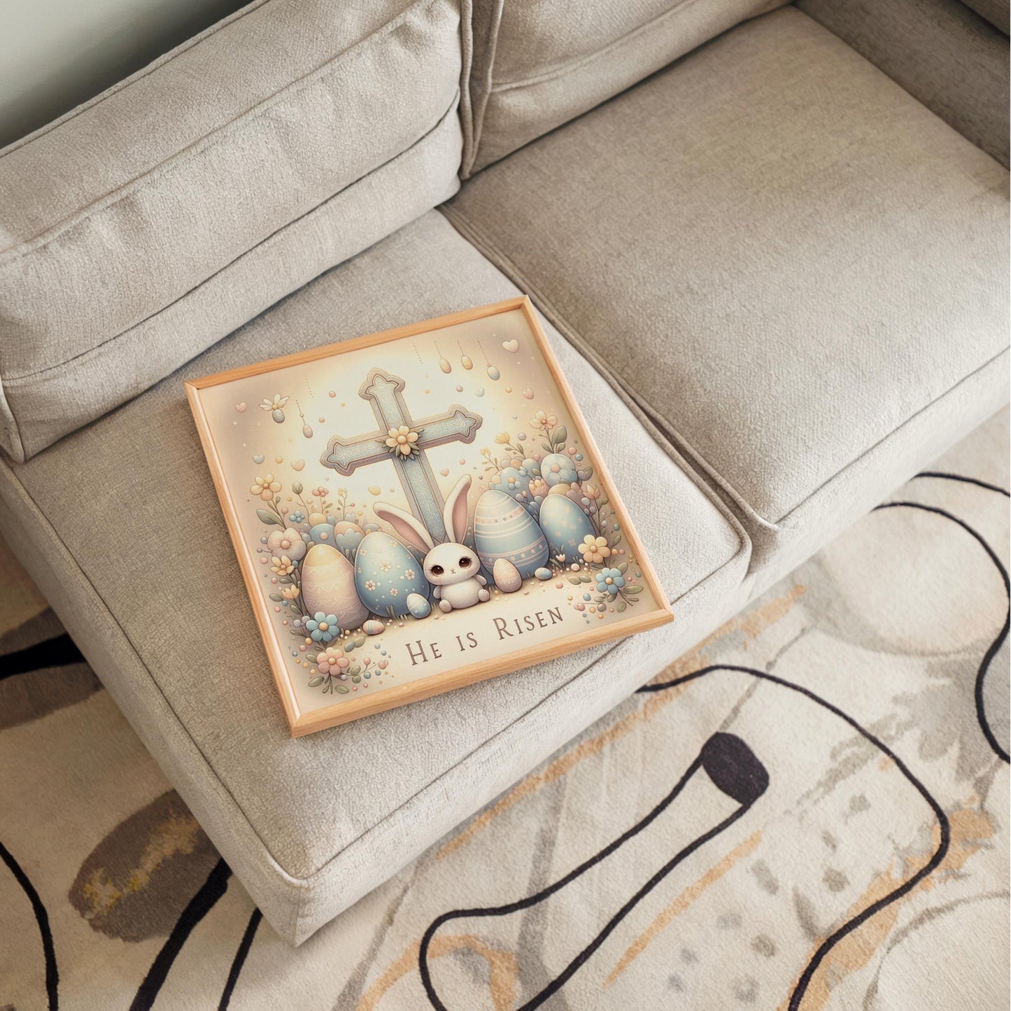 Easter Bunny Ceramic Tile, He Is Risen Christian Art, Religious Nursery Decor Sign, Perfect for Easter Gift