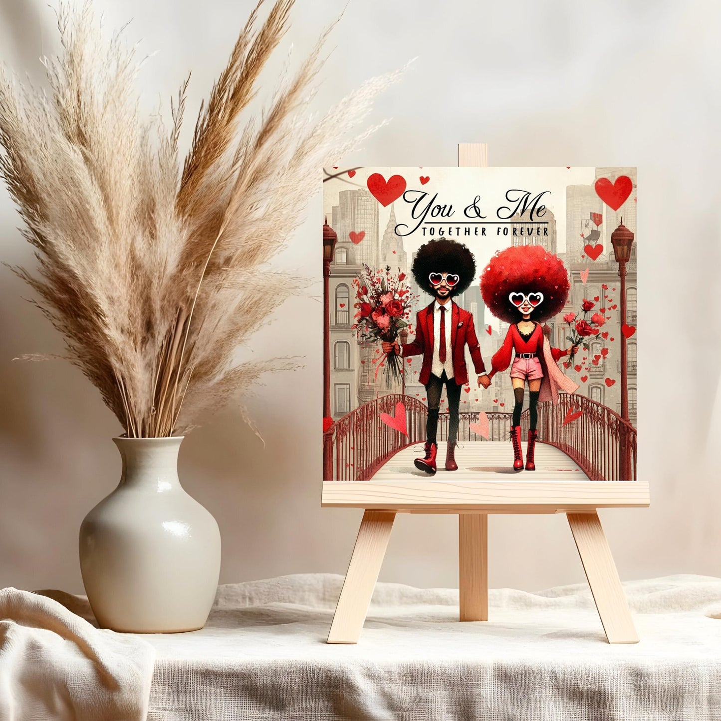Ceramic Art Tile | Whimsical African American Couple Wall Art | Unique Home Decor Accent | Loving Valentines Day Gift for Her