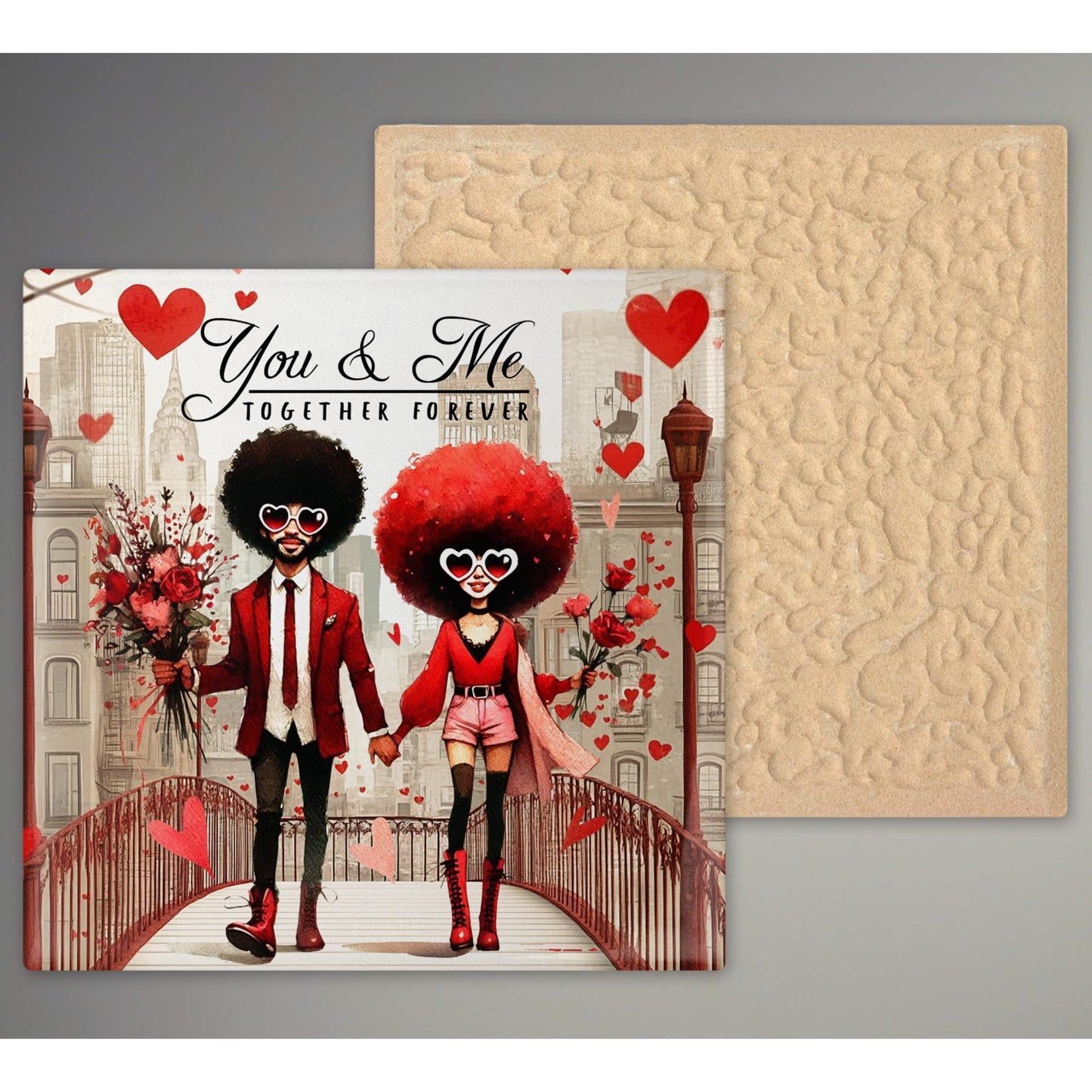 Ceramic Art Tile | Whimsical African American Couple Wall Art | Unique Home Decor Accent | Loving Valentines Day Gift for Her