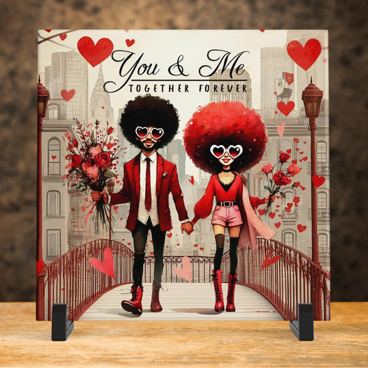 Ceramic Art Tile | Whimsical African American Couple Wall Art | Unique Home Decor Accent | Loving Valentines Day Gift for Her