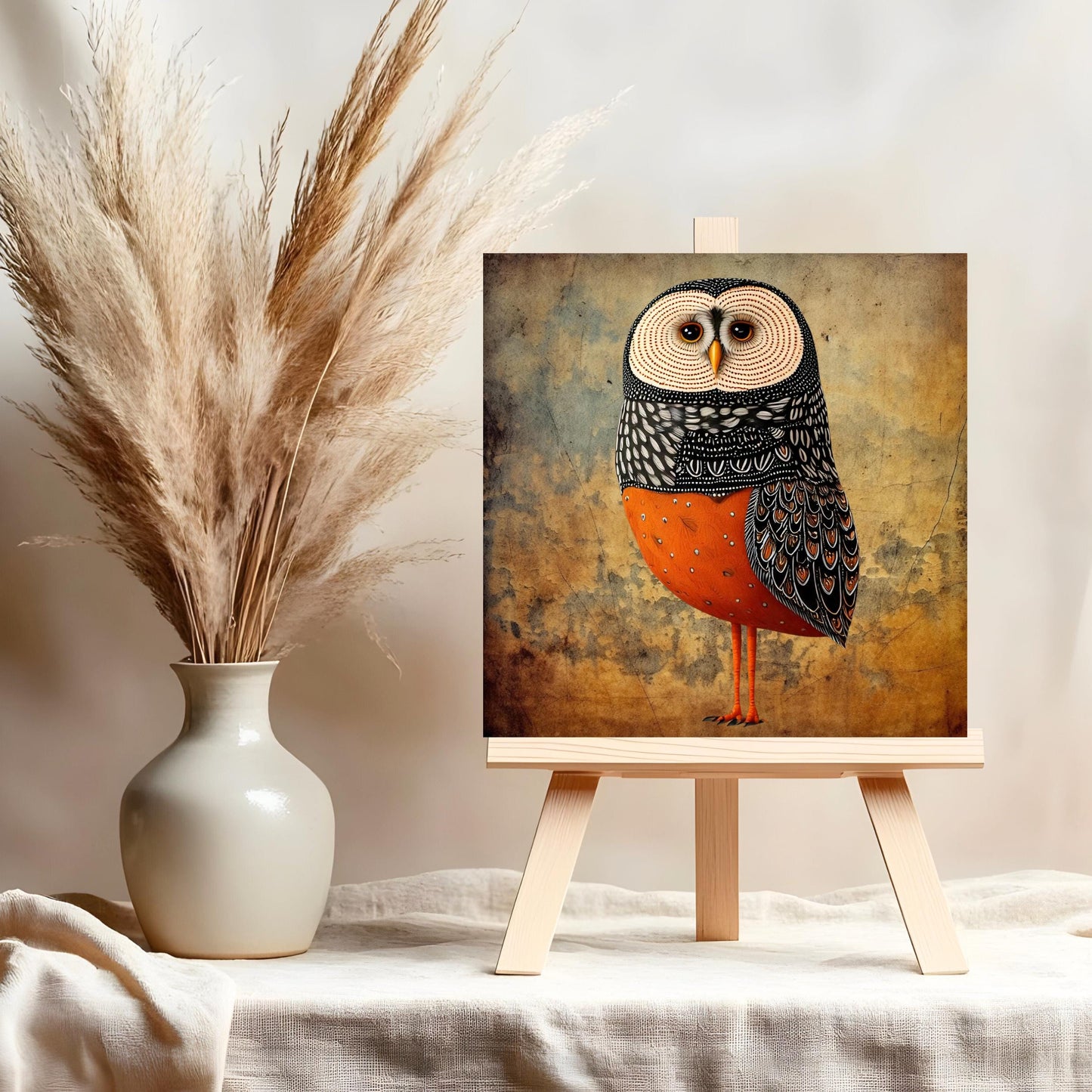 Whimsical Owl Folk Art Ceramic Tile - Unique Nature Lovers Decor - Minimalist Wall Hanging for Gift Giving - Artisan Home Wall Tiles