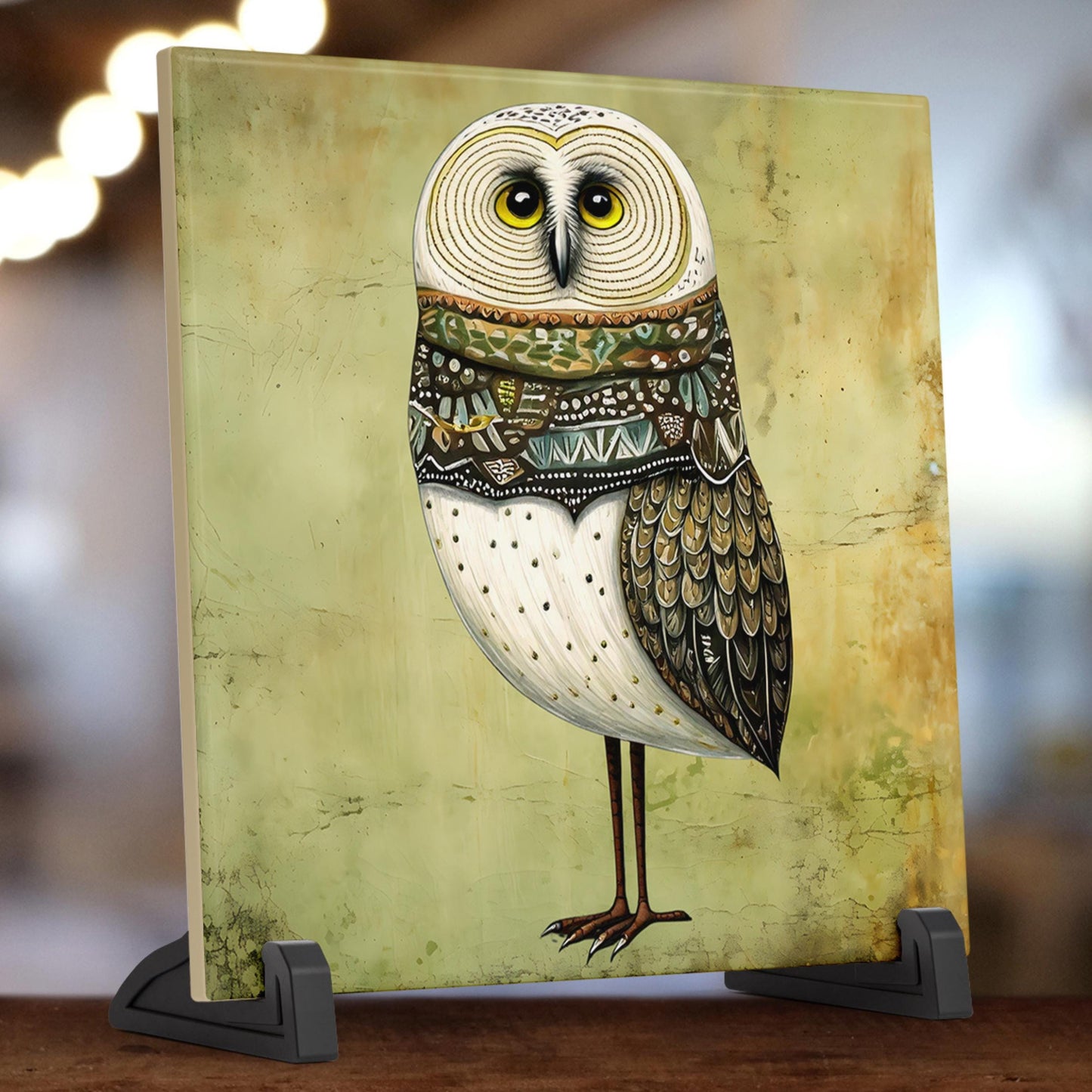 Owl Art Ceramic Tile | Bird Art | Boho | Nature Inspired Wall Hanging | Whimsical Home Decor | Gift For Her | Forest Animals Gift