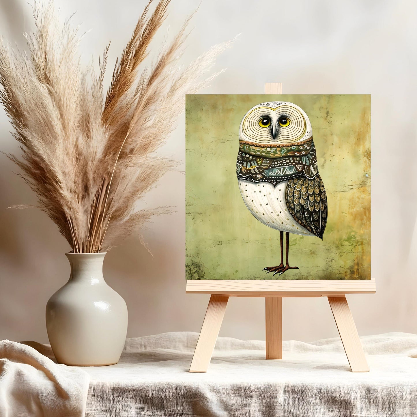 Owl Art Ceramic Tile | Bird Art | Boho | Nature Inspired Wall Hanging | Whimsical Home Decor | Gift For Her | Forest Animals Gift
