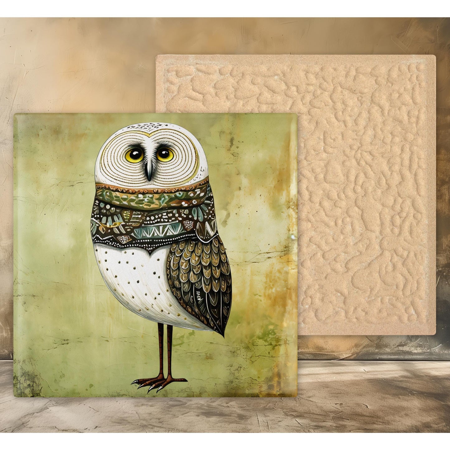 Owl Art Ceramic Tile | Bird Art | Boho | Nature Inspired Wall Hanging | Whimsical Home Decor | Gift For Her | Forest Animals Gift