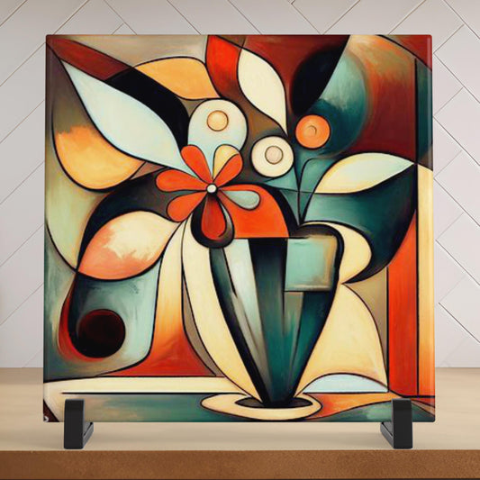 Vibrant Abstract Tile Flower Vase Art | Ceramic Wall Decor | Unique Colorful Home Accent & Housewarming Gift for Art Lovers