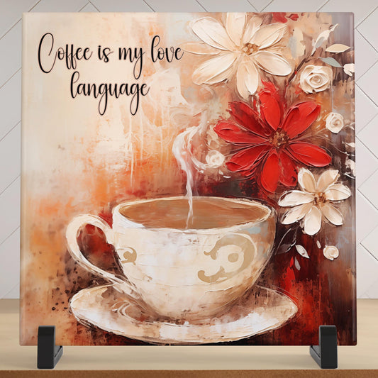 Coffee is My Love Language Ceramic Tile - Beautiful Handcrafted Art for Kitchen Spaces - Ideal Gift for Coffee Enthusiasts - Coffee #1