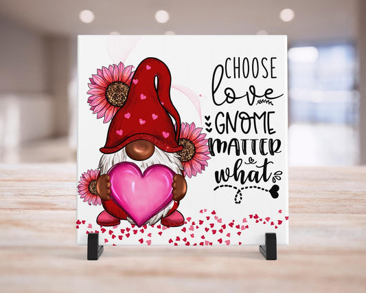 Valentines Day Art Decor: Always Choose Love Gnome Matter What Tile Art for Love-filled Spaces & Gift Ideas - Ceramic Tile Art Decor - Art