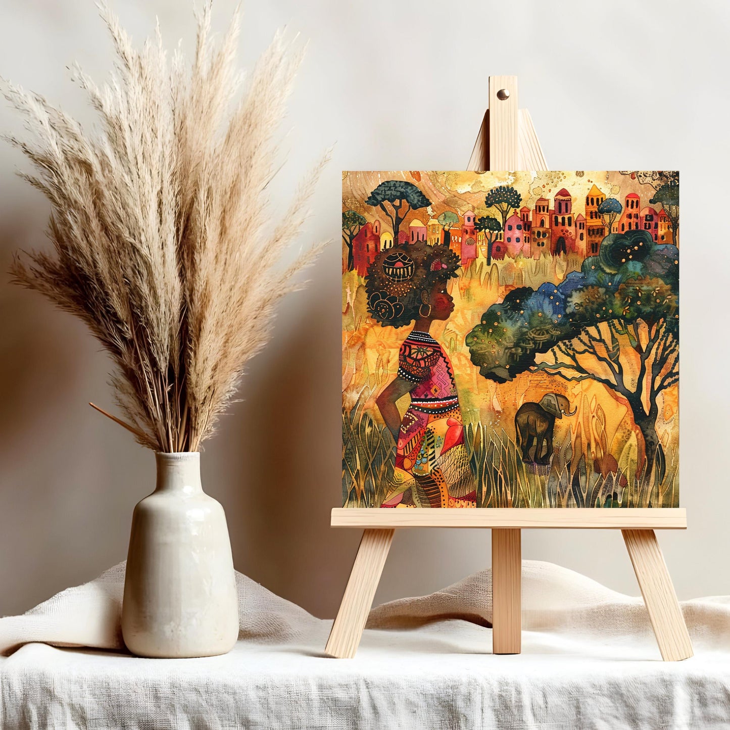 African Print Ceramic Art Tile - Stunning Minimalist African Print  - Decorative Wall Hanging - Black Art - Home Decor