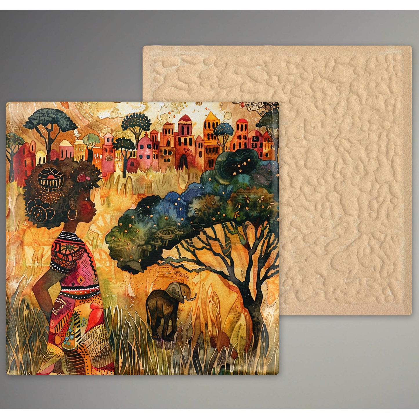 African Print Ceramic Art Tile - Stunning Minimalist African Print  - Decorative Wall Hanging - Black Art - Home Decor