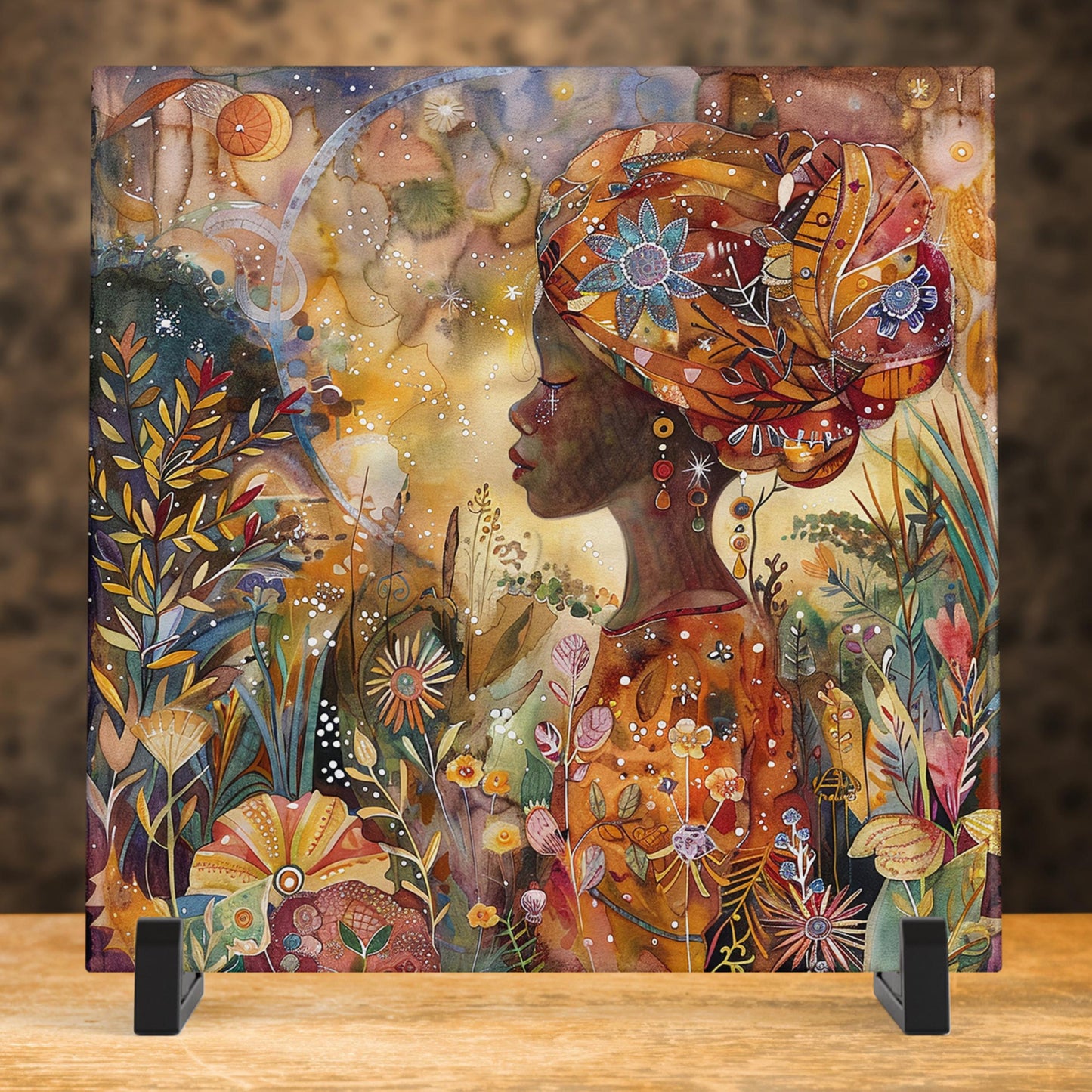 African American Art - Stunning African Print Ceramic Tile - Decorative Wall Piece - Black Art Home Decor - Vibrant Wall Hangings