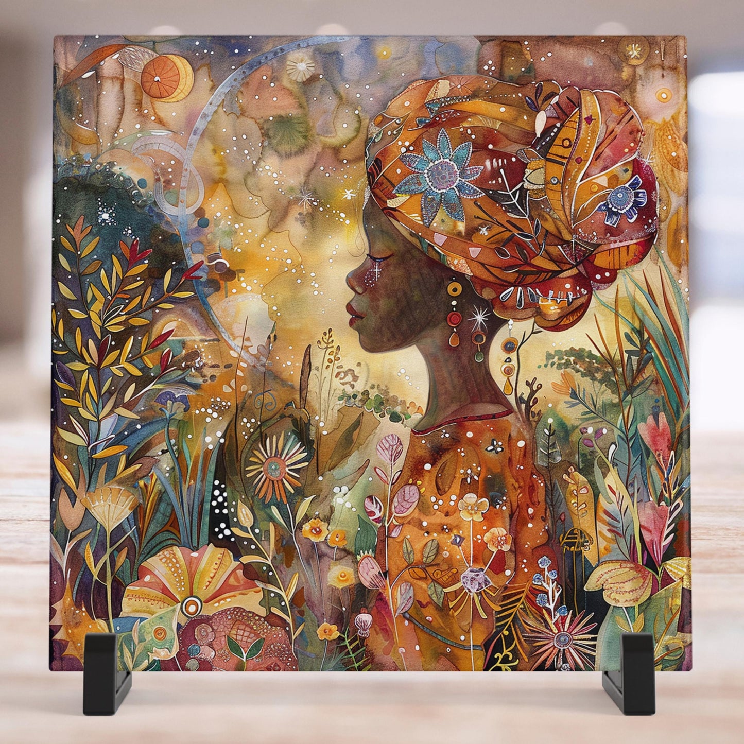 African American Art - Stunning African Print Ceramic Tile - Decorative Wall Piece - Black Art Home Decor - Vibrant Wall Hangings