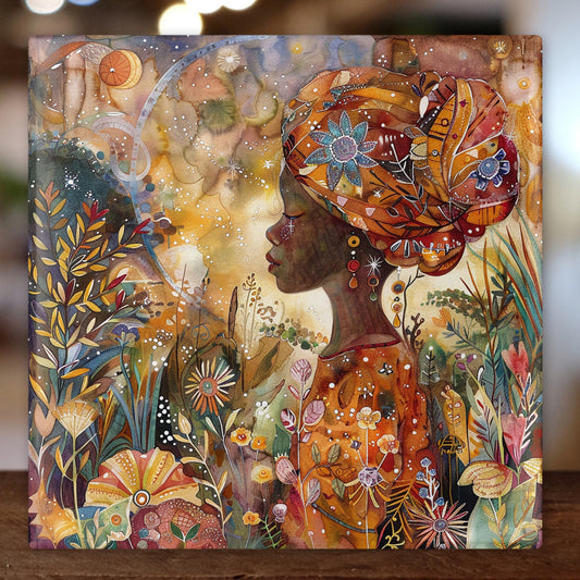 African American Art - Stunning African Print Ceramic Tile - Decorative Wall Piece - Black Art Home Decor - Vibrant Wall Hangings