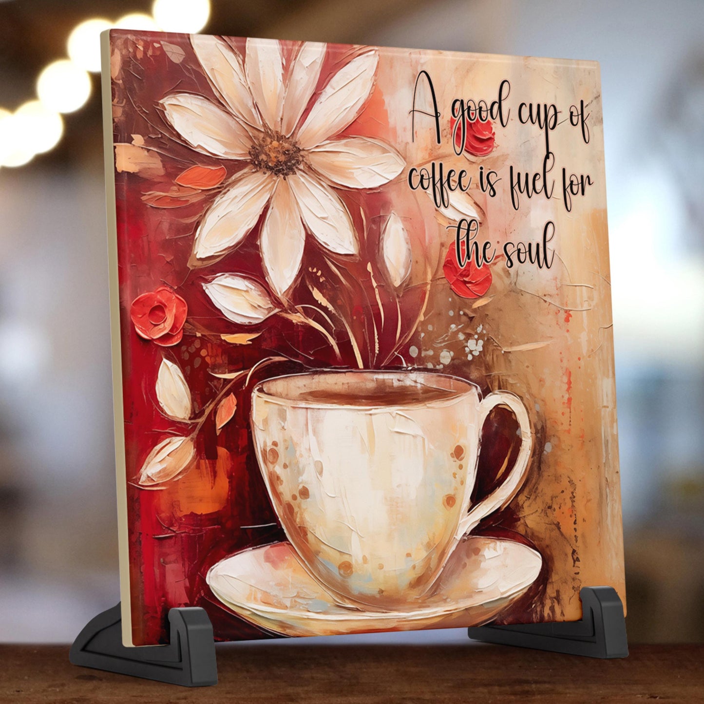 Coffee Lovers Ceramic Art Tile Home Decor for Kitchen Aesthetic, Perfect Gift for Coffee Enthusiasts - Fuel for the Soul - Coffee #2