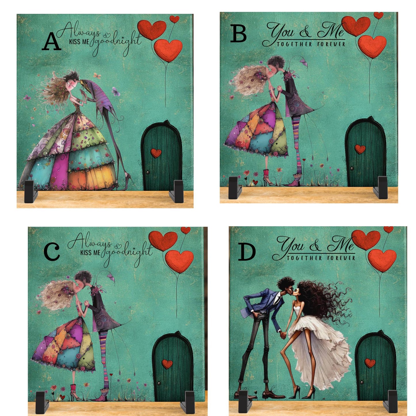 Whimsical Couples - Tile Art - Vibrant Home Decor - Valentine's Day,  Wedding Gift - Anniversary Present - Lovebirds Ceramic Art Tile - Art