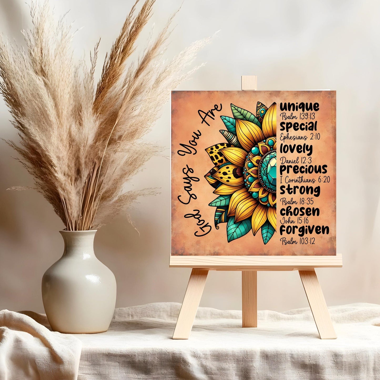 Christian Art - Ceramic Tile Wall Hanging - "God Says You Are" Inspirational Decor - Perfect Housewarming Gift - Kitchen Art