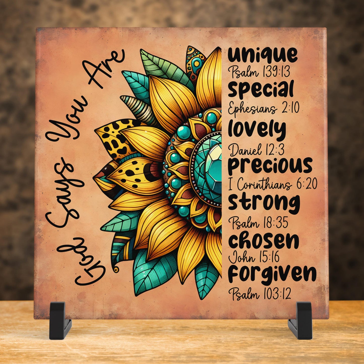Christian Art - Ceramic Tile Wall Hanging - "God Says You Are" Inspirational Decor - Perfect Housewarming Gift - Kitchen Art