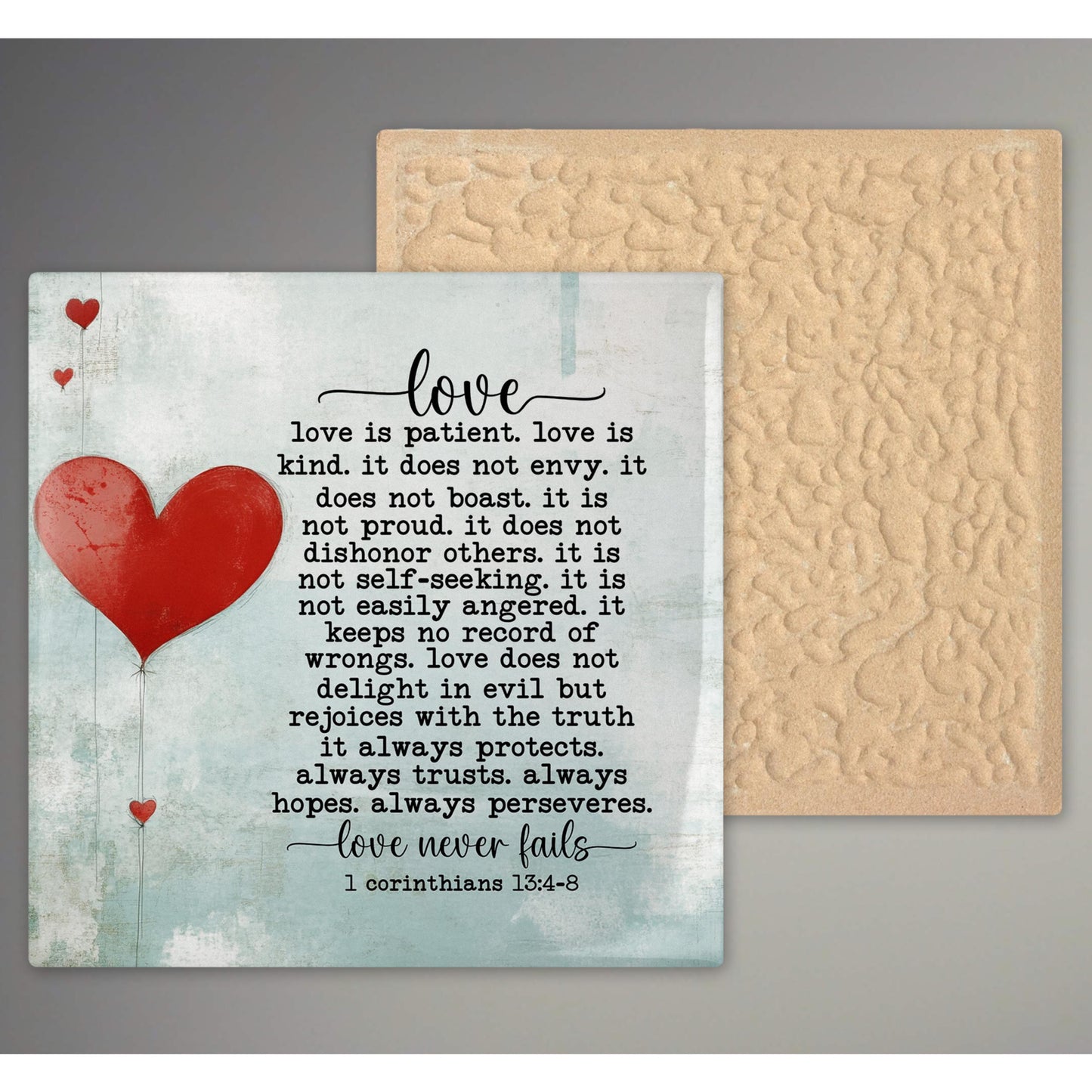Christian Art - Ceramic Tile Wall Hanging - "Love Is" Inspirational Decor - Perfect Housewarming Gift - Kitchen Art