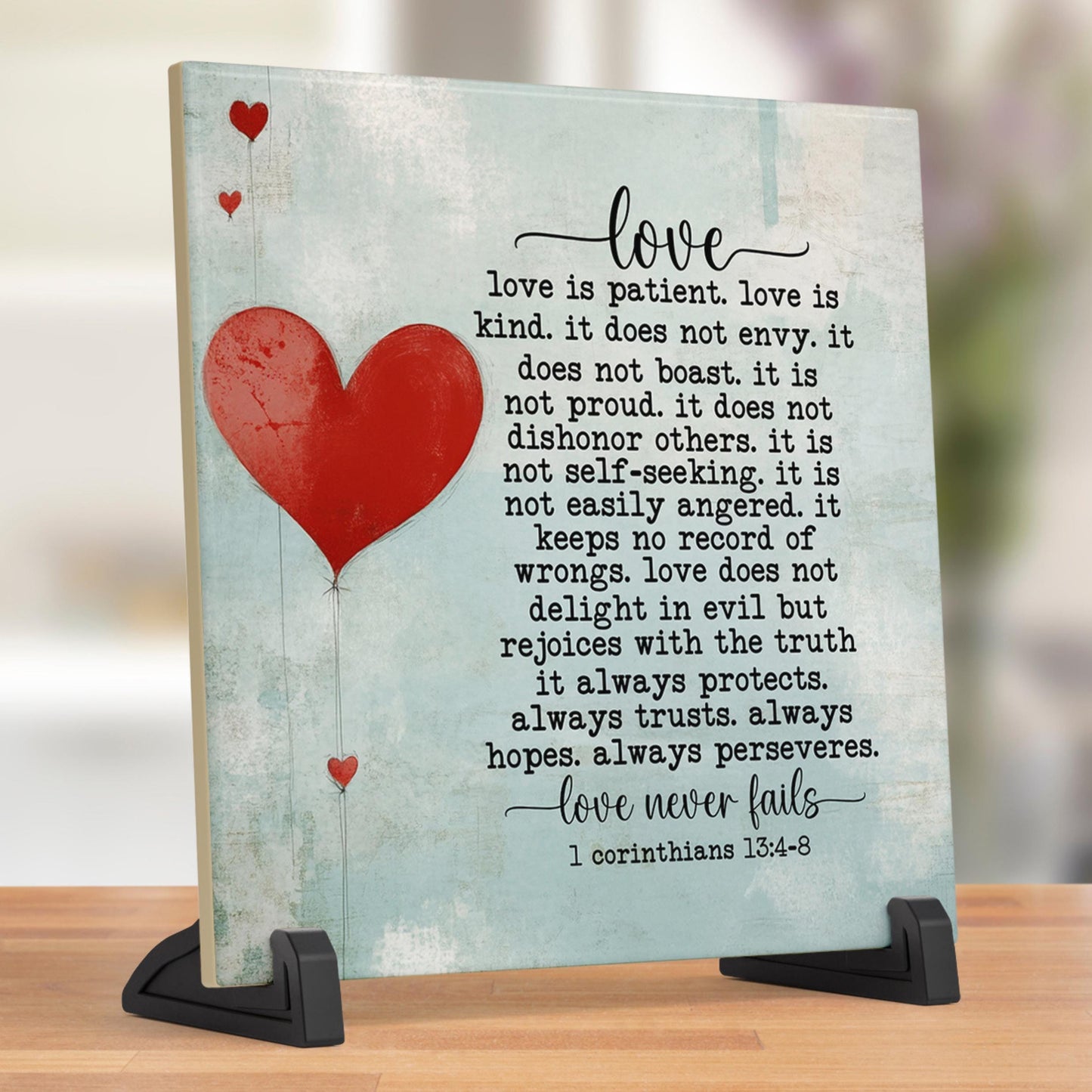 Christian Art - Ceramic Tile Wall Hanging - "Love Is" Inspirational Decor - Perfect Housewarming Gift - Kitchen Art