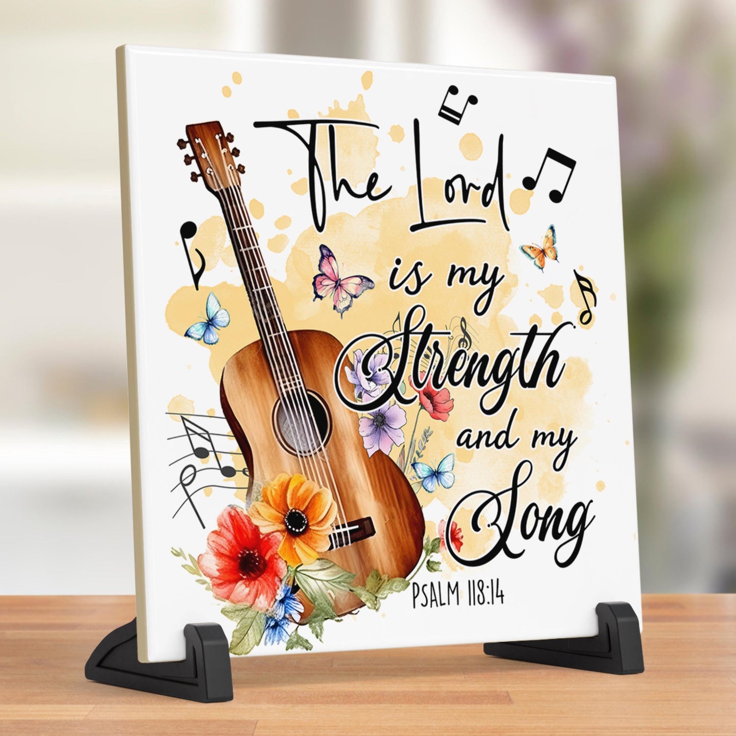 Christian Art Wall Hanging Tile - "The Lord is My Strength and My Song" - Beautiful Religious Decor - Meaningful Gift for Believers