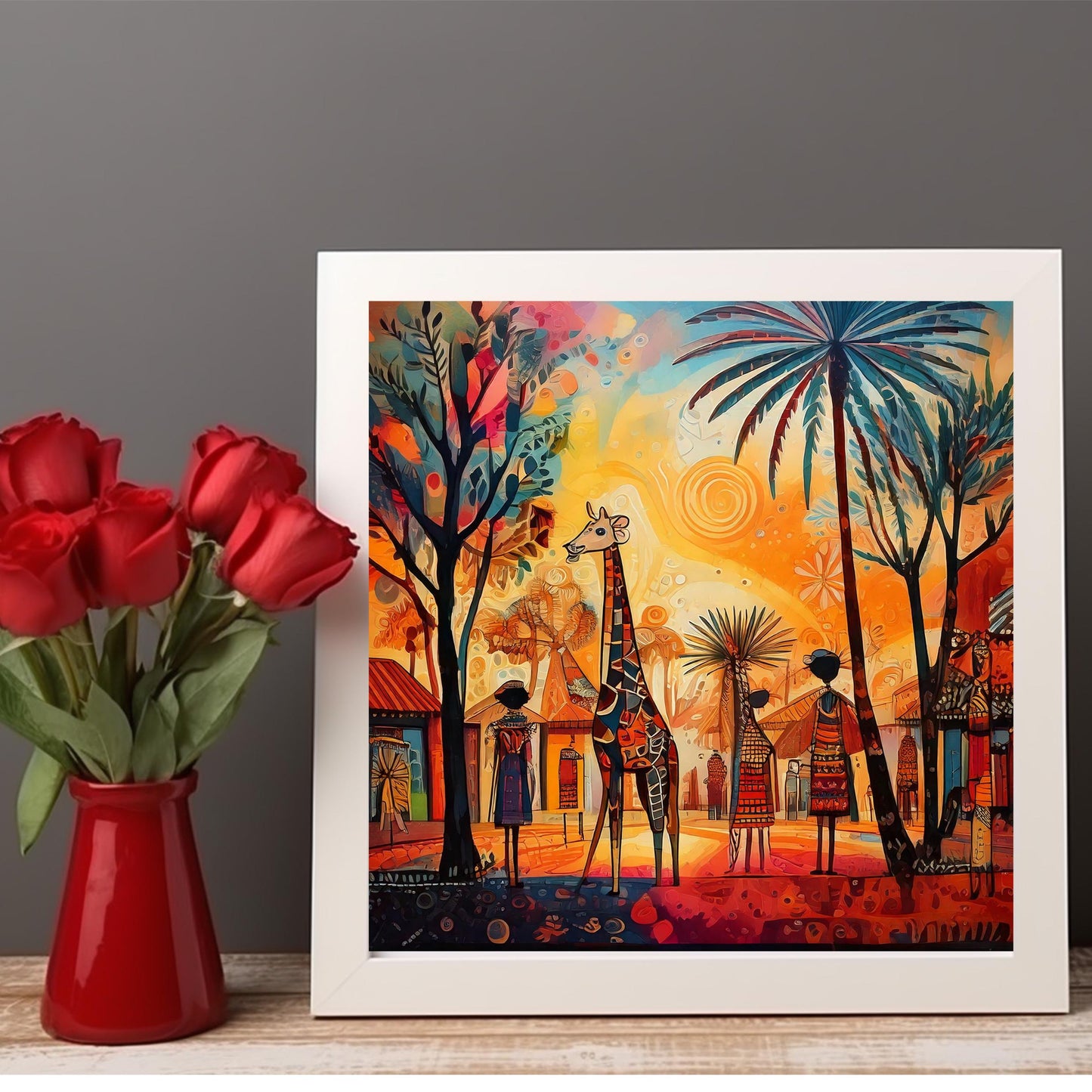 African Art Print Ceramic Tile - Stunning Minimalist African Print  - Decorative Wall Hanging - Black Art - Home Decor