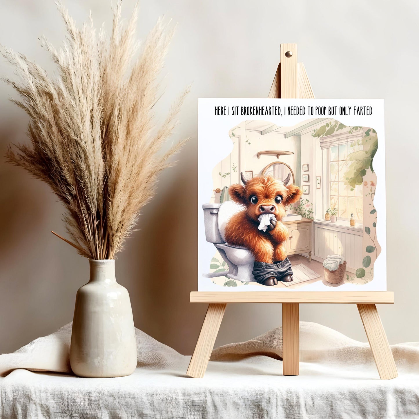 Funny Bathroom Highland Cow Art
