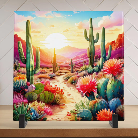 Desert Art Ceramic Tile, Handmade Ceramic Wall Decor for Unique Home Accent, Perfect Nature Inspired Gift
