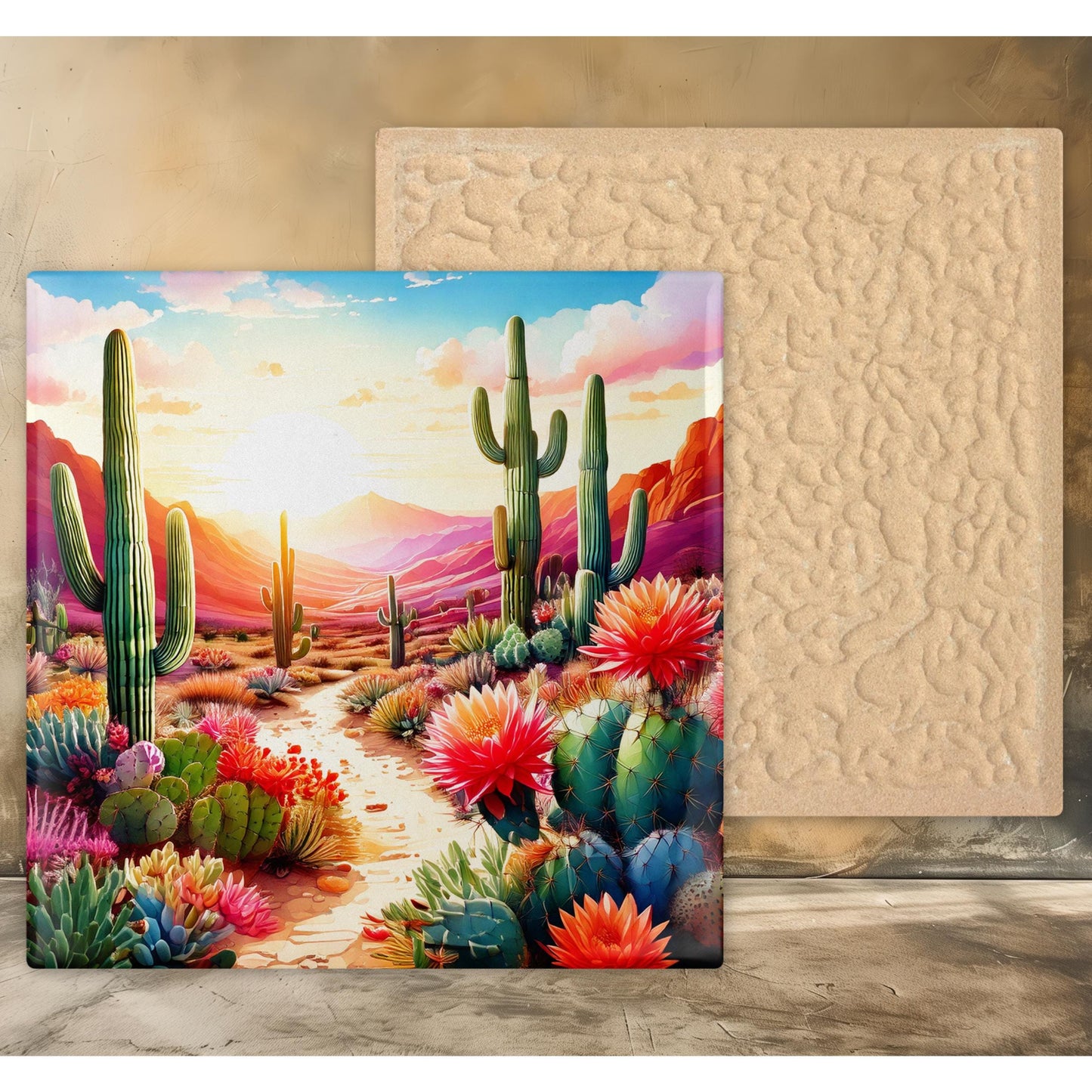 Desert Art Ceramic Tile, Handmade Ceramic Wall Decor for Unique Home Accent, Perfect Nature Inspired Gift
