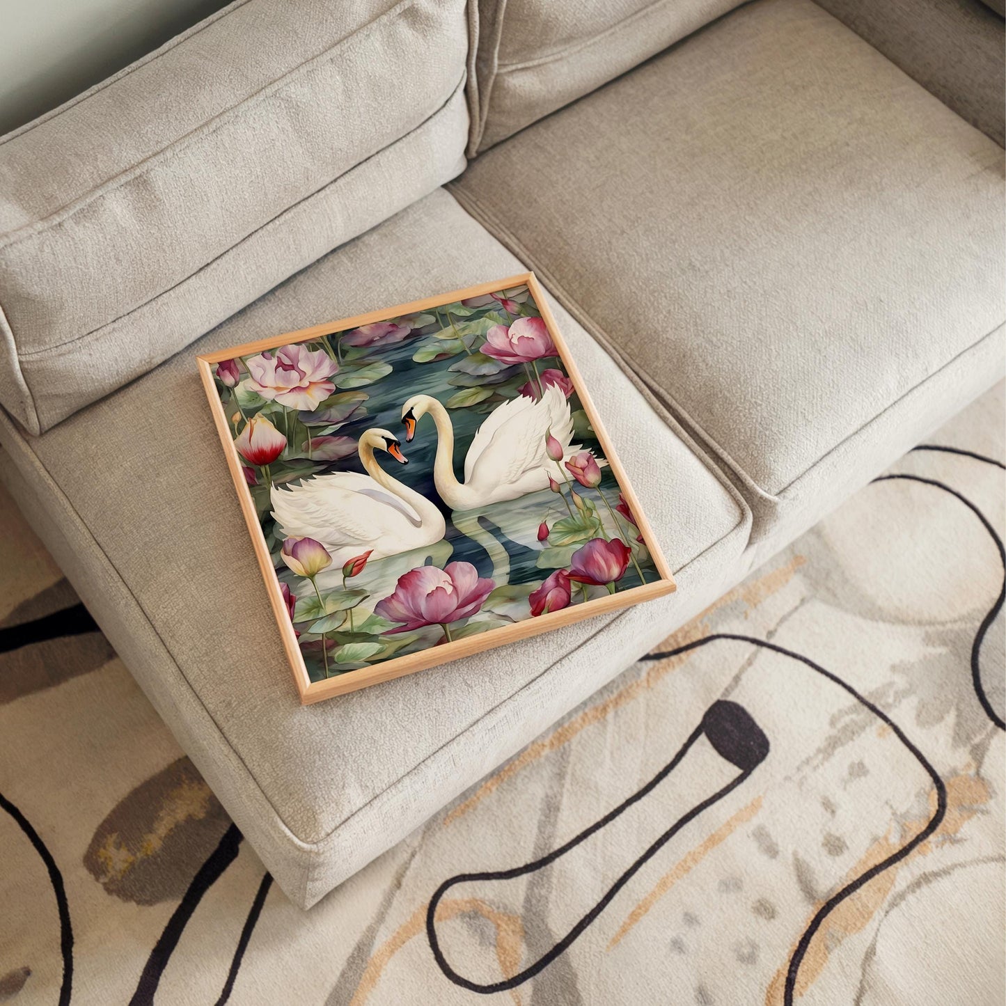 Art Nouveau White Swans Ceramic Tile, Decorative Art Tile, William Morris Inspired Art Deco Artwork, Unique Home Decor