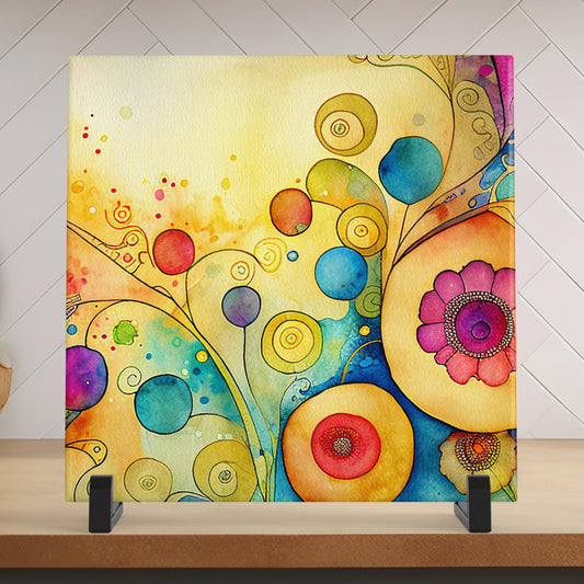 Whimsical Flowers Ceramic Tile Art - Watercolor Floral Artwork - Nature Lovers Home Decor - Unique Wall Hanging - Gallery Wall Art