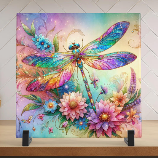 Art Nouveau Dragonfly Ceramic Tile - Stunning Art Deco Ceramic Tile for Decorative Wall Use, Unique Home Decor Gift for Nature Lovers.
