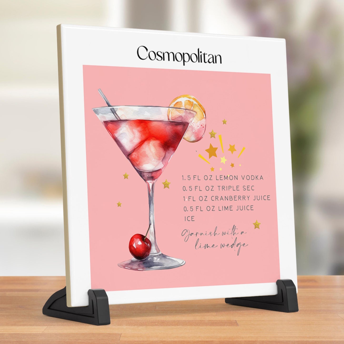 Cosmopolitan - Cocktail Poster - Cocktail Art Print -  Wedding Signature Drink Sign - Chic Retro Wall Art - Ceramic Art Tile - Wall Hanging