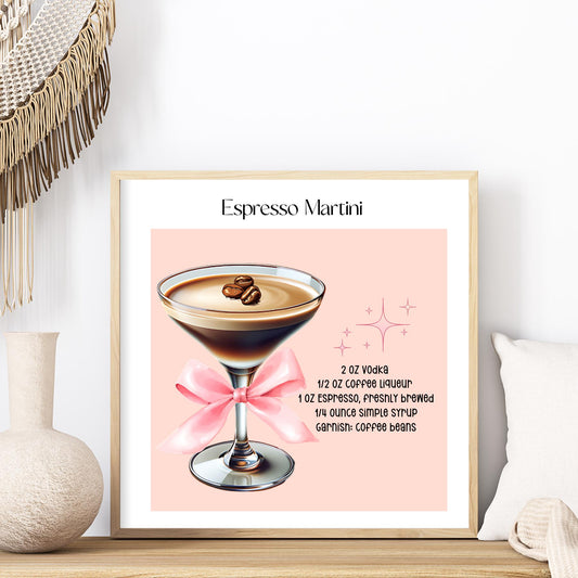 Espresso Martini Art Print | Cocktail Poster | Wedding Party Signature Drink Sign | Trendy Wall | Minimalist Elegant Sophisticated Retro