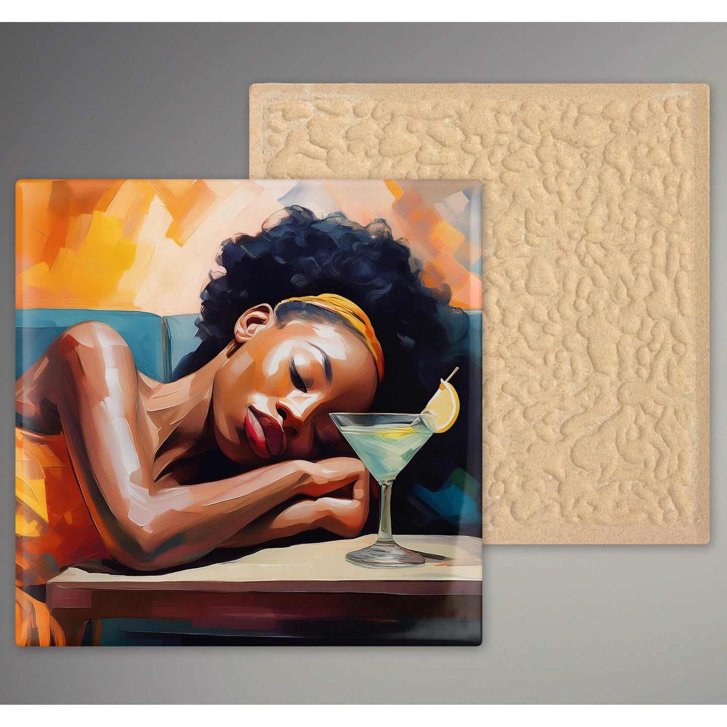 Black Woman with a Martini on Couch