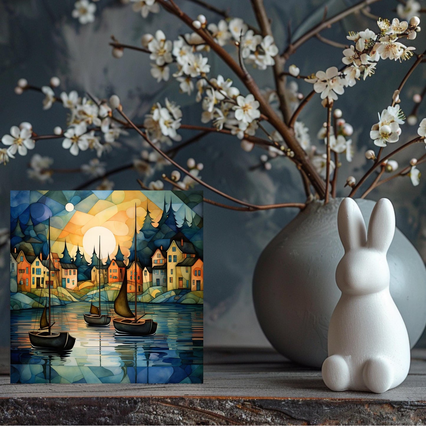 Waterfront Sailing Ceramic Tile Art, Charming Sailboat Design for Coastal Wall Art, Nautical Home Decor