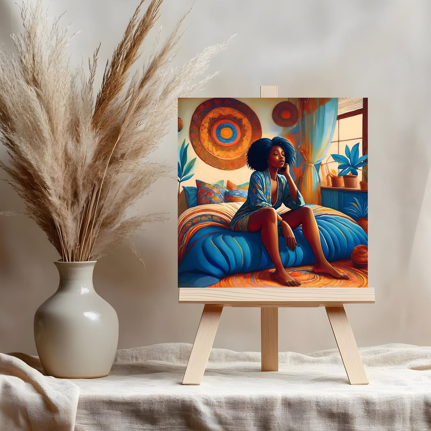 Black Woman in a Cozy Bedroom Tile | African American Art | Vibrant Home Decor & Black Girl Magic | Self Love Decor