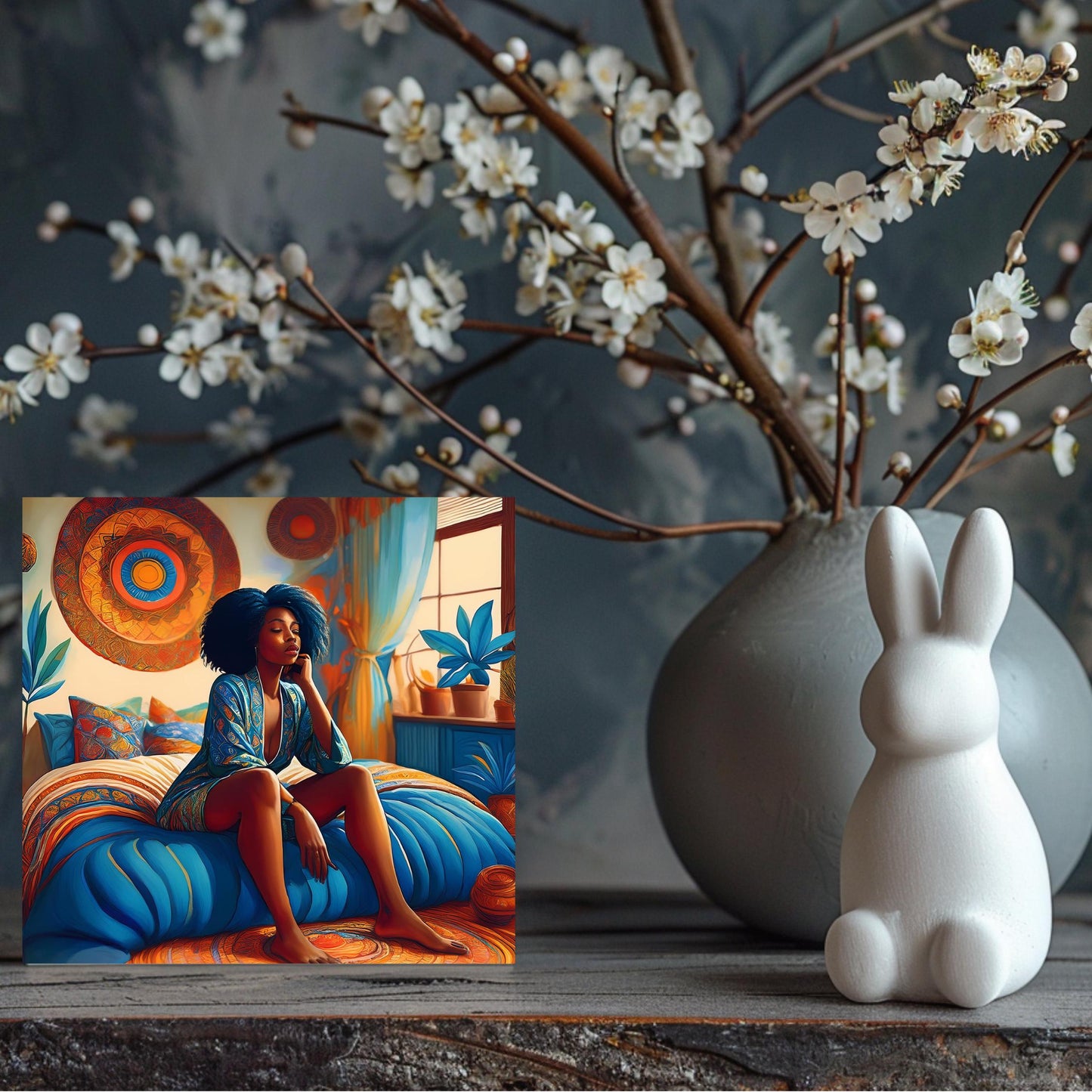 Black Woman in a Cozy Bedroom Tile | African American Art | Vibrant Home Decor & Black Girl Magic | Self Love Decor