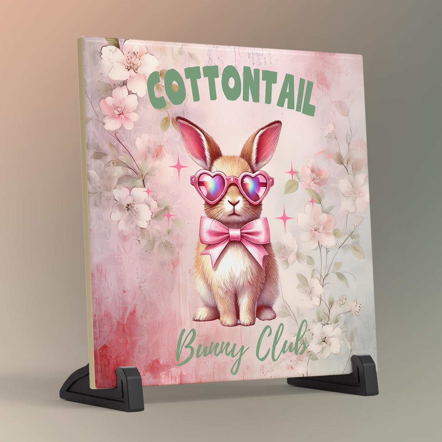 Easter Bunny Art Ceramic Tile | Rabbit Art | Ceramic Wall Tile | Spring Decor | Cottontail Bunny Club | Trivet Spoon Rest Available