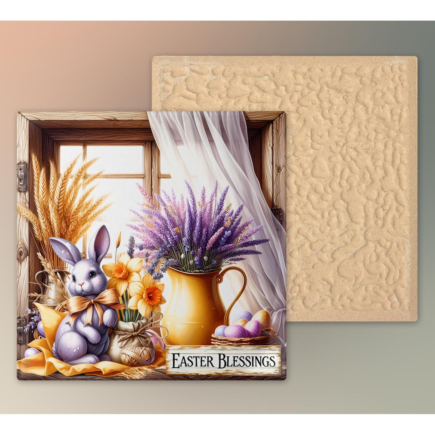 Easter Blessing Ceramic Tile | Rabbit Art | Ceramic Wall Tile | Spring Decor | Easter Bunny Art Sign | Trivet Spoon Rest Available