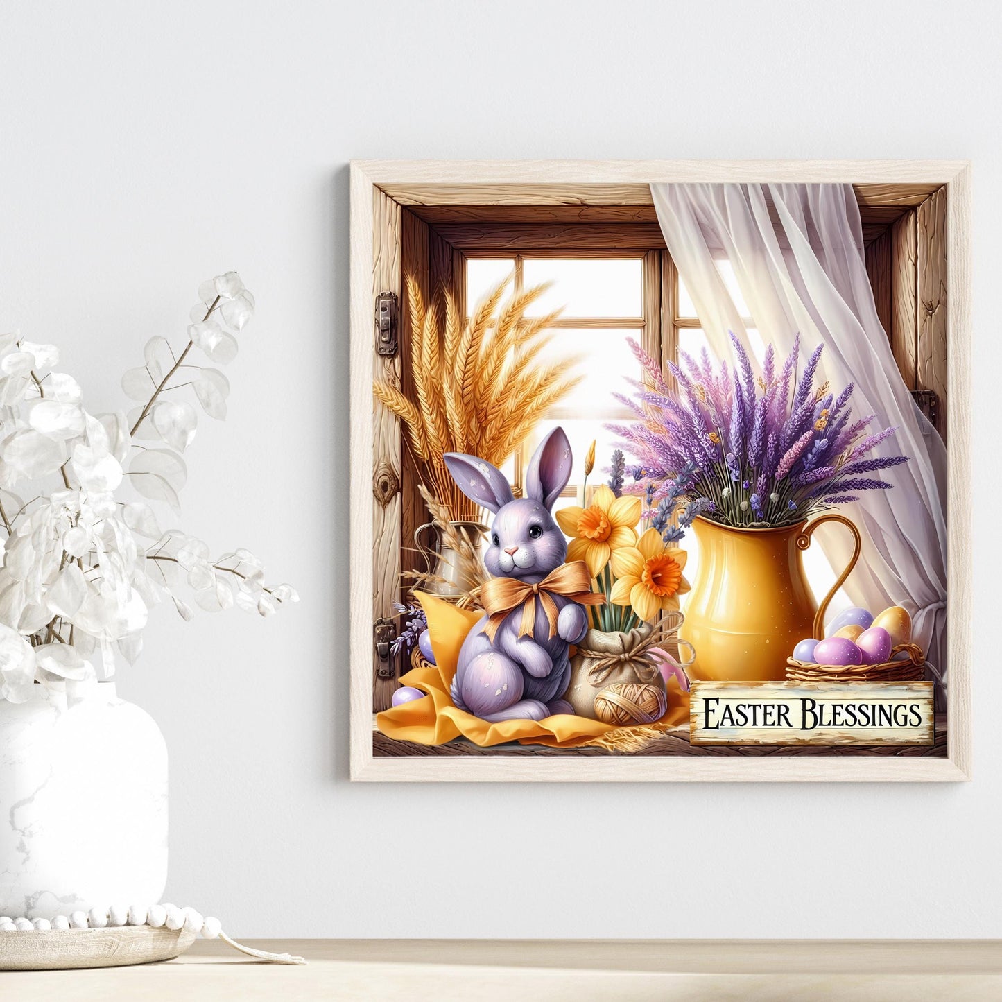 Easter Blessing Ceramic Tile | Rabbit Art | Ceramic Wall Tile | Spring Decor | Easter Bunny Art Sign | Trivet Spoon Rest Available