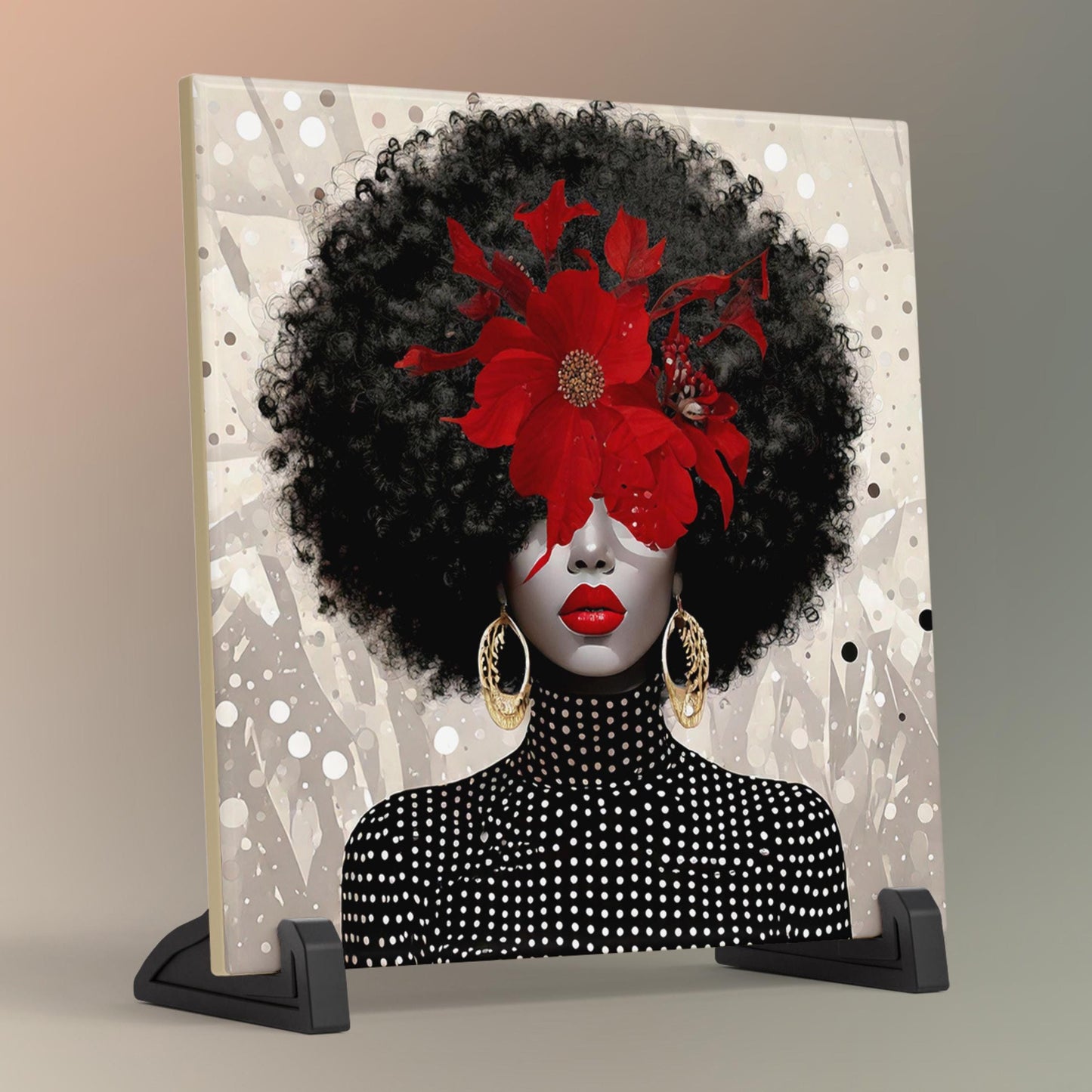 Black Woman Art Ceramic Tile, Trendy Wall Art Black Girl Art, Black Woman Wall Art, African American Woman Art, Flower Art