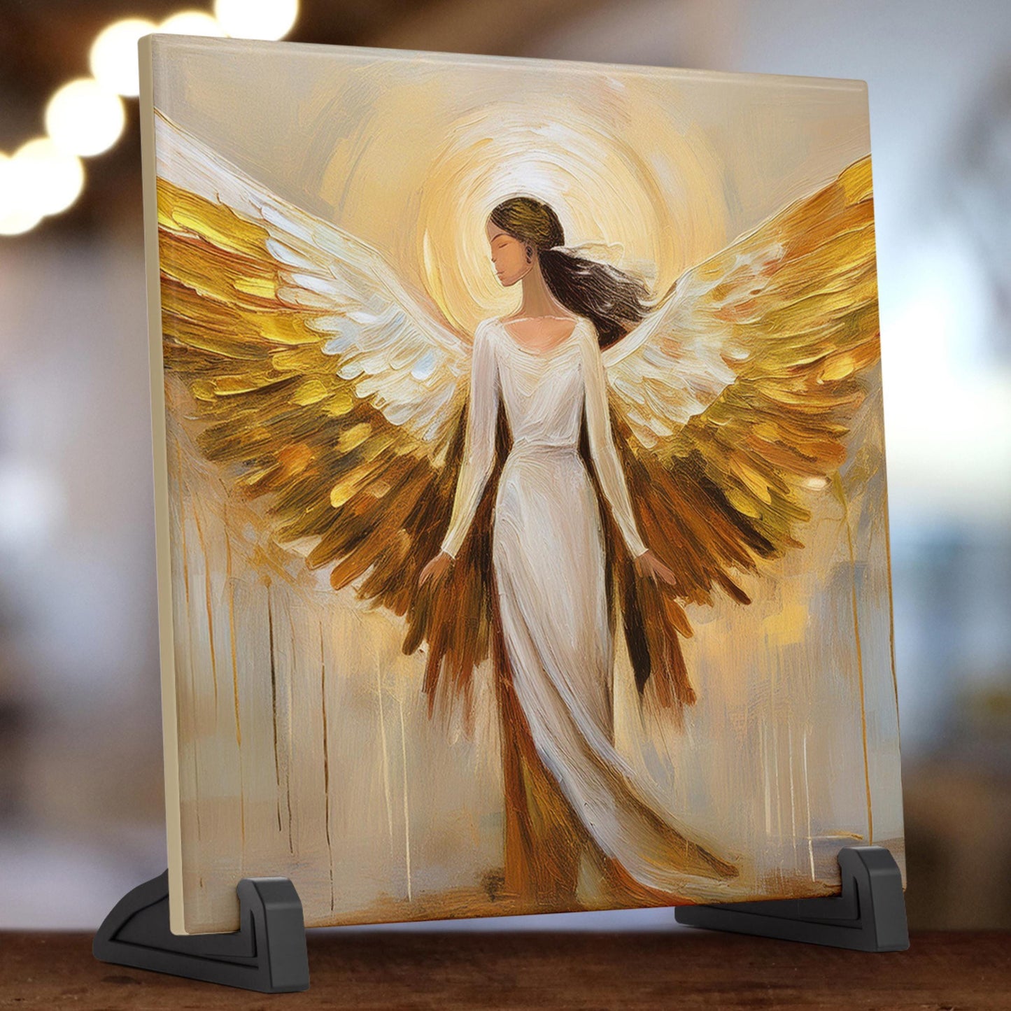 Religious Angel Ceramic Tile Art | Christian Decor Wall Art | Guardian Angel for Spiritual Being | Angel of Love and Peace
