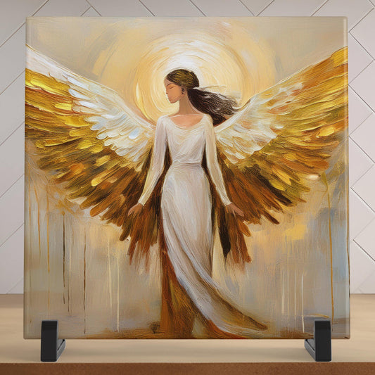 Religious Angel Ceramic Tile Art | Christian Decor Wall Art | Guardian Angel for Spiritual Being | Angel of Love and Peace