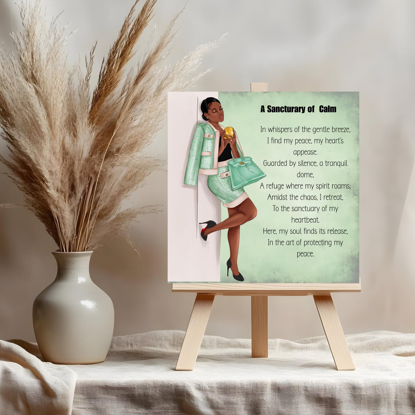 Self Care Black Woman Art Ceramic Tile | Protecting My Peace Print, Black Girl Quote, African American Home Decor