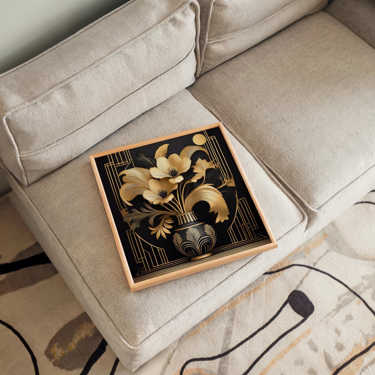 Art Nouveau Ceramic Art Tile Black and Gold Flowers in Vase - Stunning Art Nouveau Decorative Wall Hanging - Elegant Home Decor - II