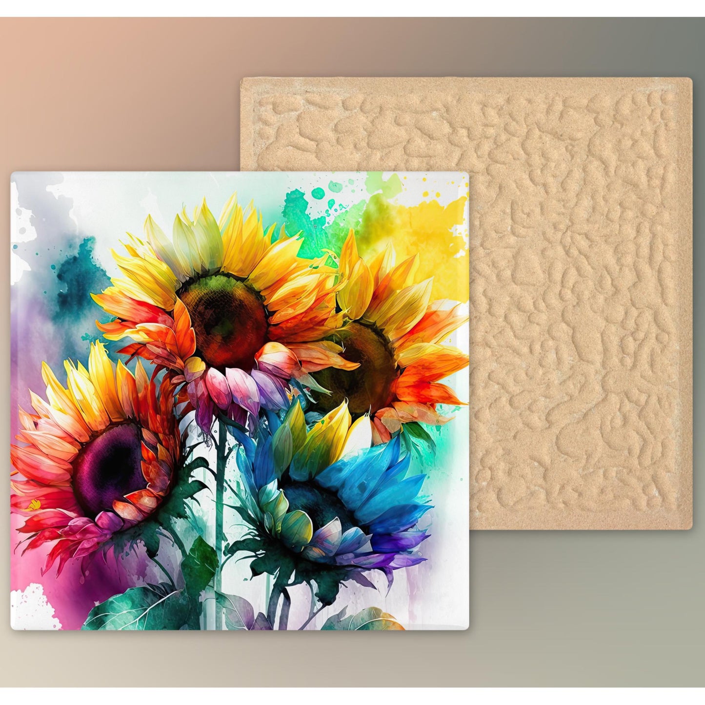 Watercolor Sunflower Ceramic Tile | Abstract Flowers Art | Boho Home Decor | Trendy Kitchen Art