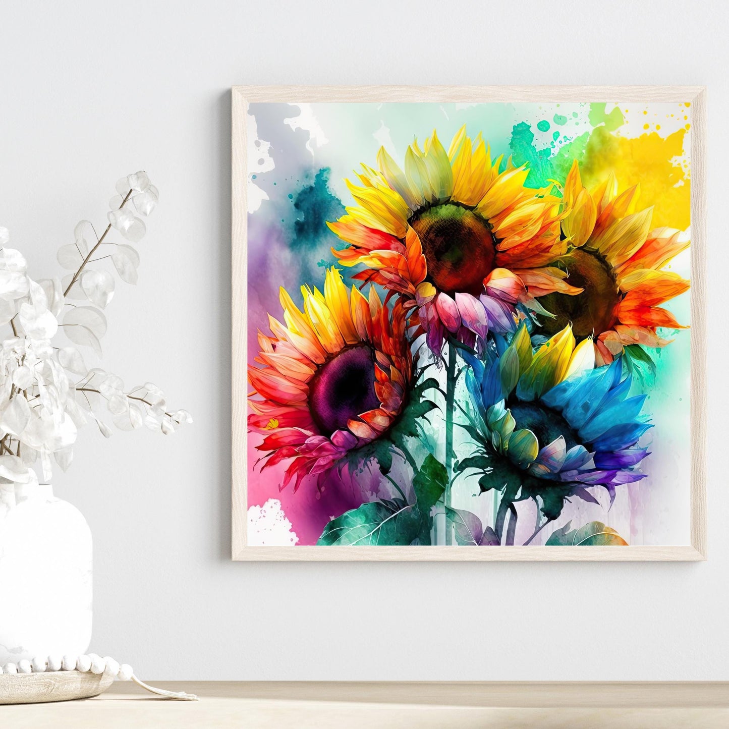Watercolor Sunflower Ceramic Tile | Abstract Flowers Art | Boho Home Decor | Trendy Kitchen Art